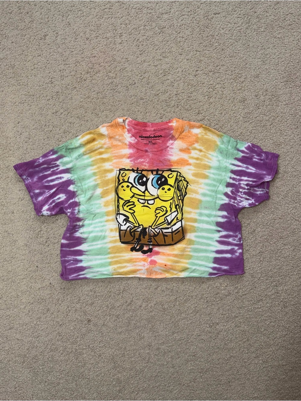 Nickelodeon Kids SpongeBob Tie-Dye Cropped Tee